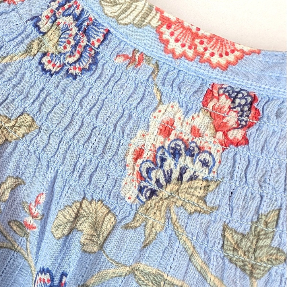 LOFT Blue Floral Dobby Stripe Smocked Puff Sleeve Blouse Top Medium Bundle of 2 - Picture 6 of 16